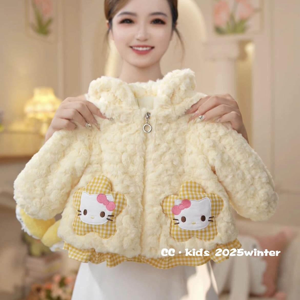 儿童新款女童冬季连帽加厚加绒宝宝洋气毛衣公主外套公主风防寒潮