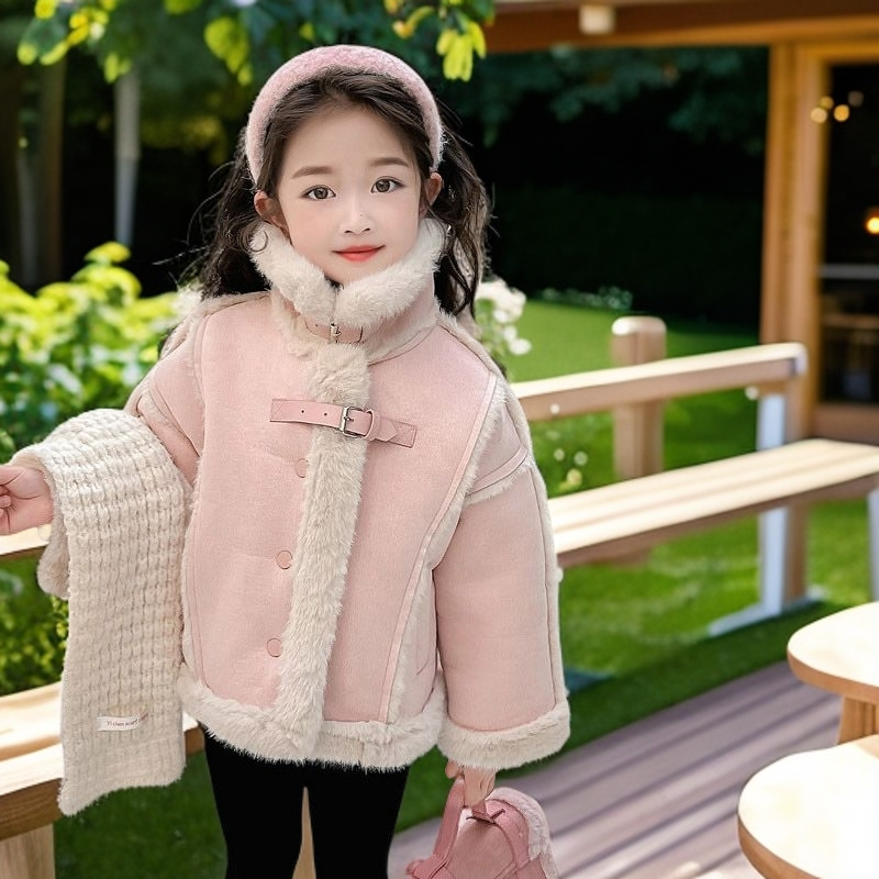 女童皮毛一体外套冬装2025新款洋气儿童加厚保暖上衣冬季加绒衣服