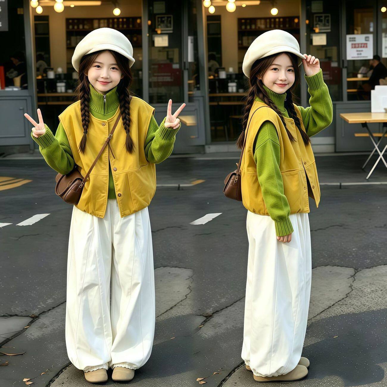 女童马甲长袖针织衫毛衣阔腿裤三件套26春秋新款休闲儿童甜美套装