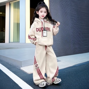 新年红色女童加绒卫衣卫裤套装2026冬季中大童宽松休闲运动两件套