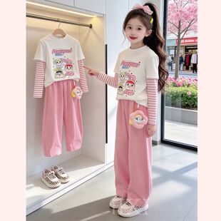 女童春装巨好看套装2026新款儿童衣服早春穿搭女大童长袖T恤超火.