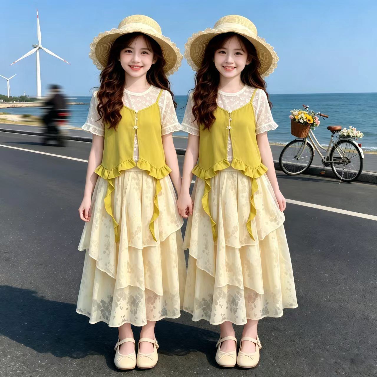 大女孩夏装2026新款套装儿童马甲连衣裙独特漂亮两件套超好看洋气