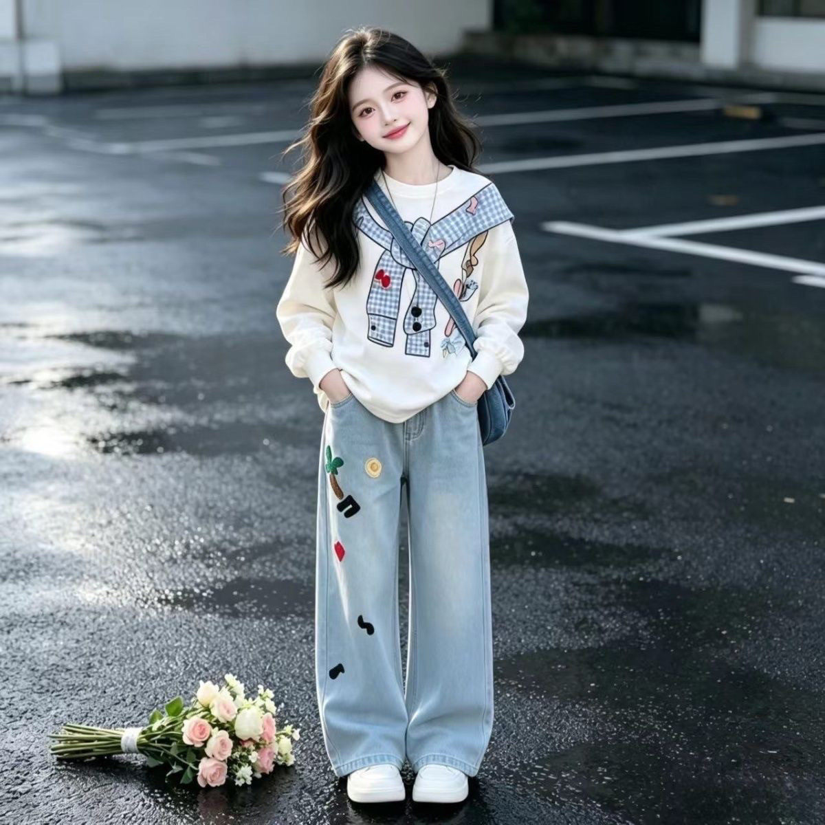 女童阔腿裤2026春秋新款中大童时尚网红爆款直筒牛仔裤儿童裤子潮