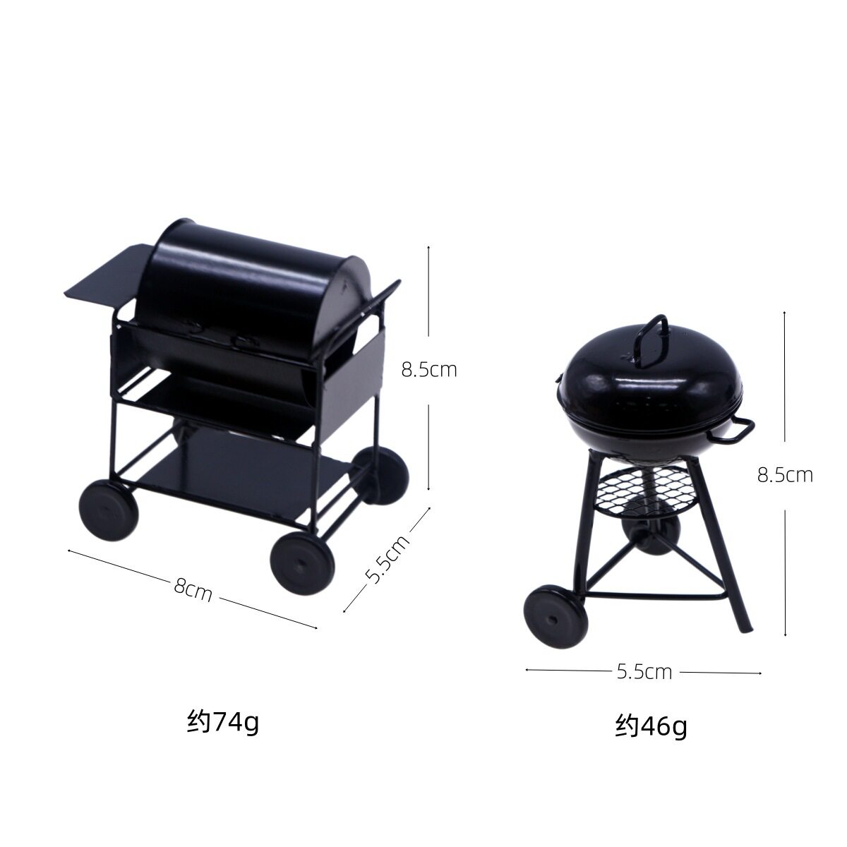 娃娃屋迷你黑色铁艺户外烧烤架摆件 仿真BBQ烤炉微缩厨房道具模型