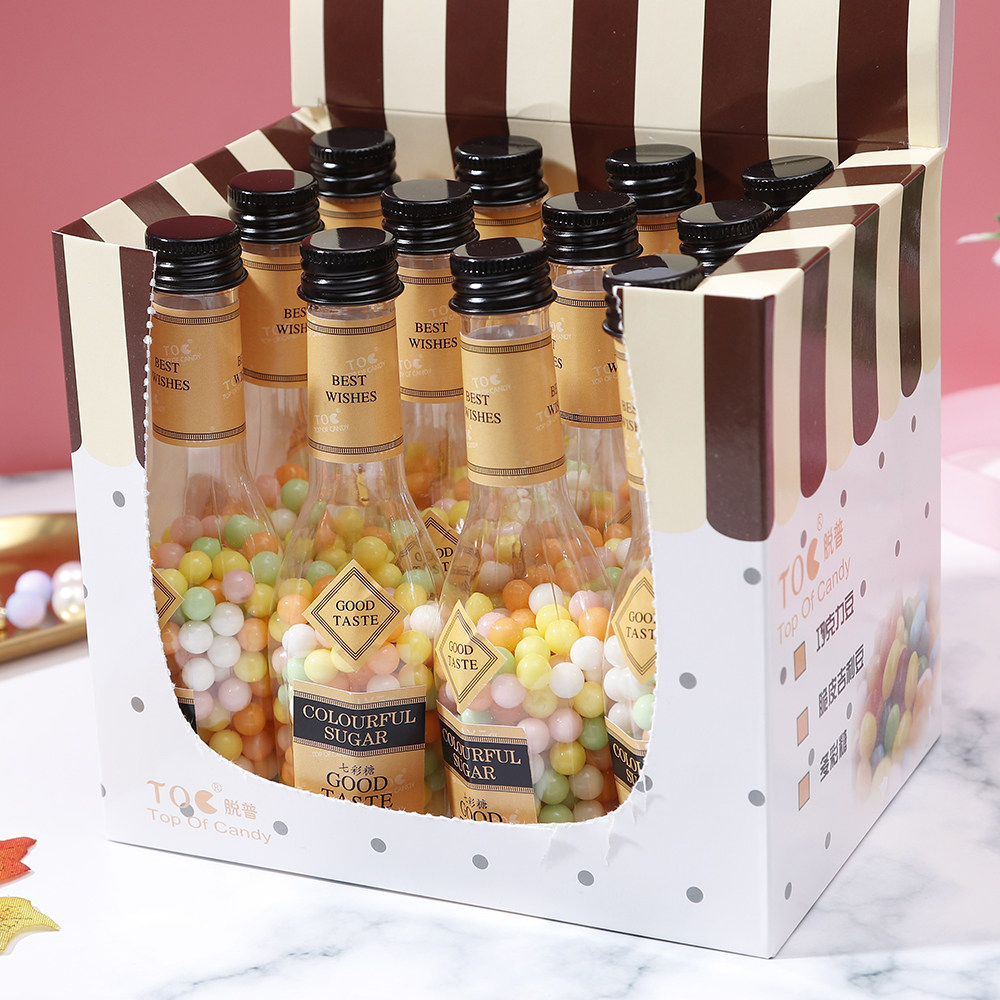 包邮瓶装彩虹多彩糖巧克力豆七夕创意酒瓶儿童怀旧小零食休闲食品