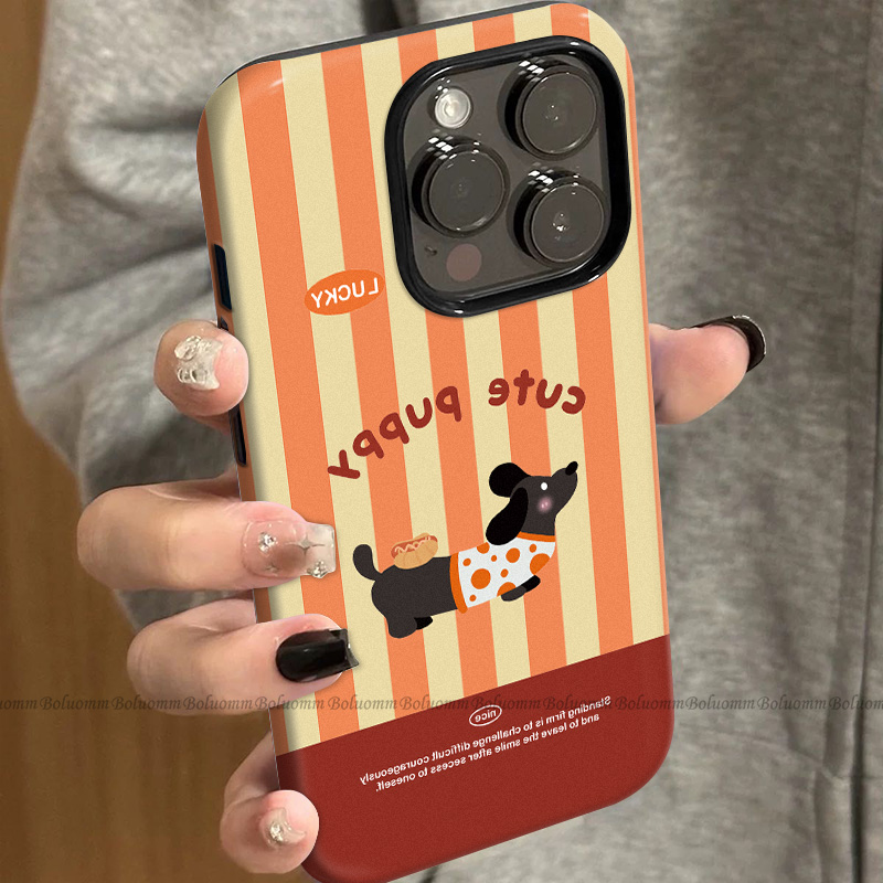 菲林适用于苹果17promax手机壳条纹腊肠iphone12/13套硅胶14max全包防摔xs卡通日韩15plus网红新款女air潮牌6