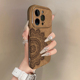 适用苹果17promax手机壳银灰色电镀翻毛皮棕iPhone16plus15pro新款 14防摔13男12女款 11高级可爱卡通木质花纹