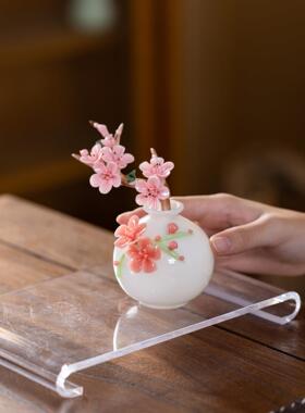 手捏璞玉梅花瓶插花水培桌面摆件陶瓷仿真桂花桃花枝礼盒节日送礼