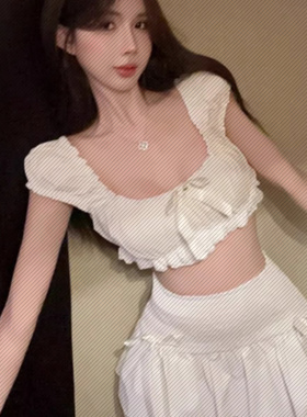 Age-Reducing Sexy Collarbone-Exposing Girl Puff-Sleeved Shor