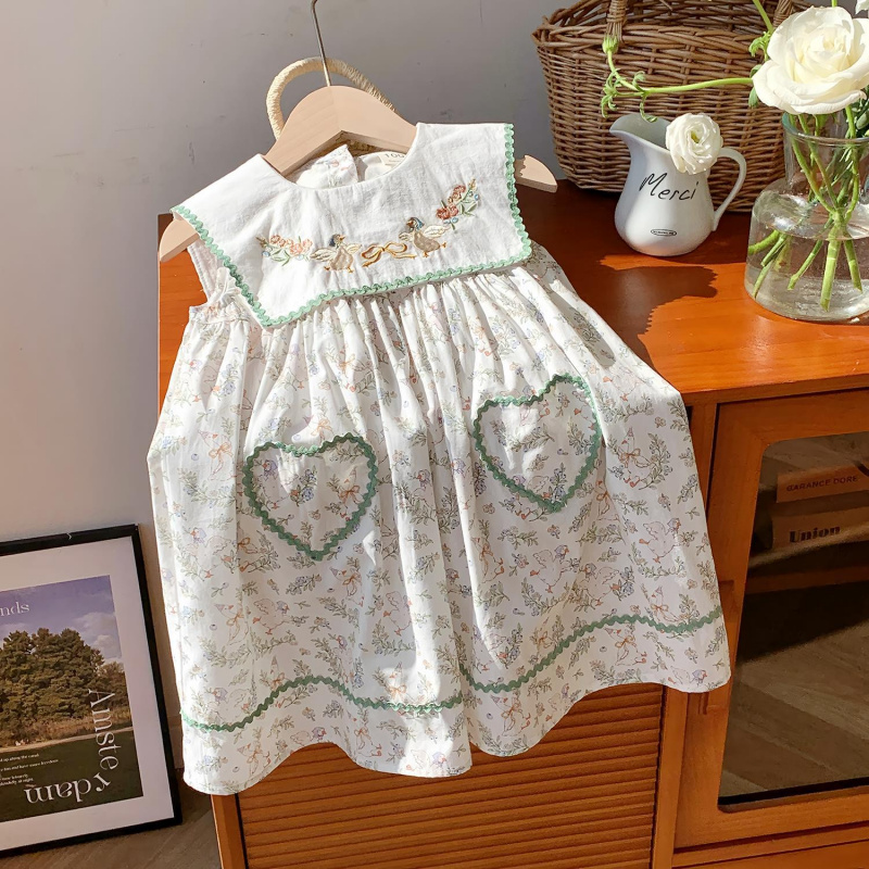 夏季艾草纱布裙女童短袖薄款连衣