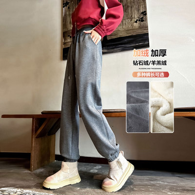 冬天裤子女加绒超厚羊羔绒运动裤