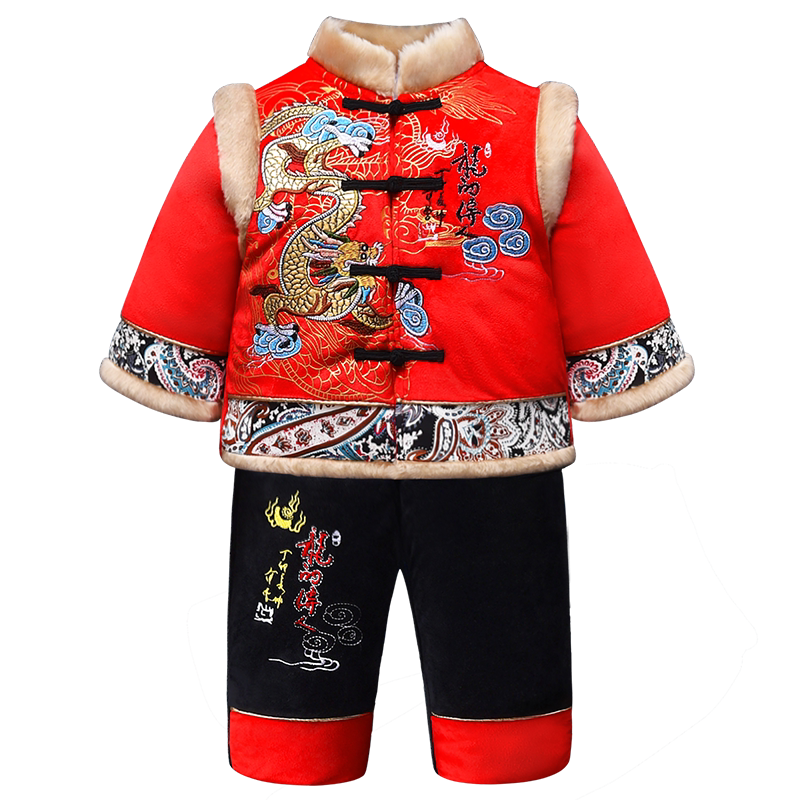 男宝宝唐装新年套装拜年衣服冬装