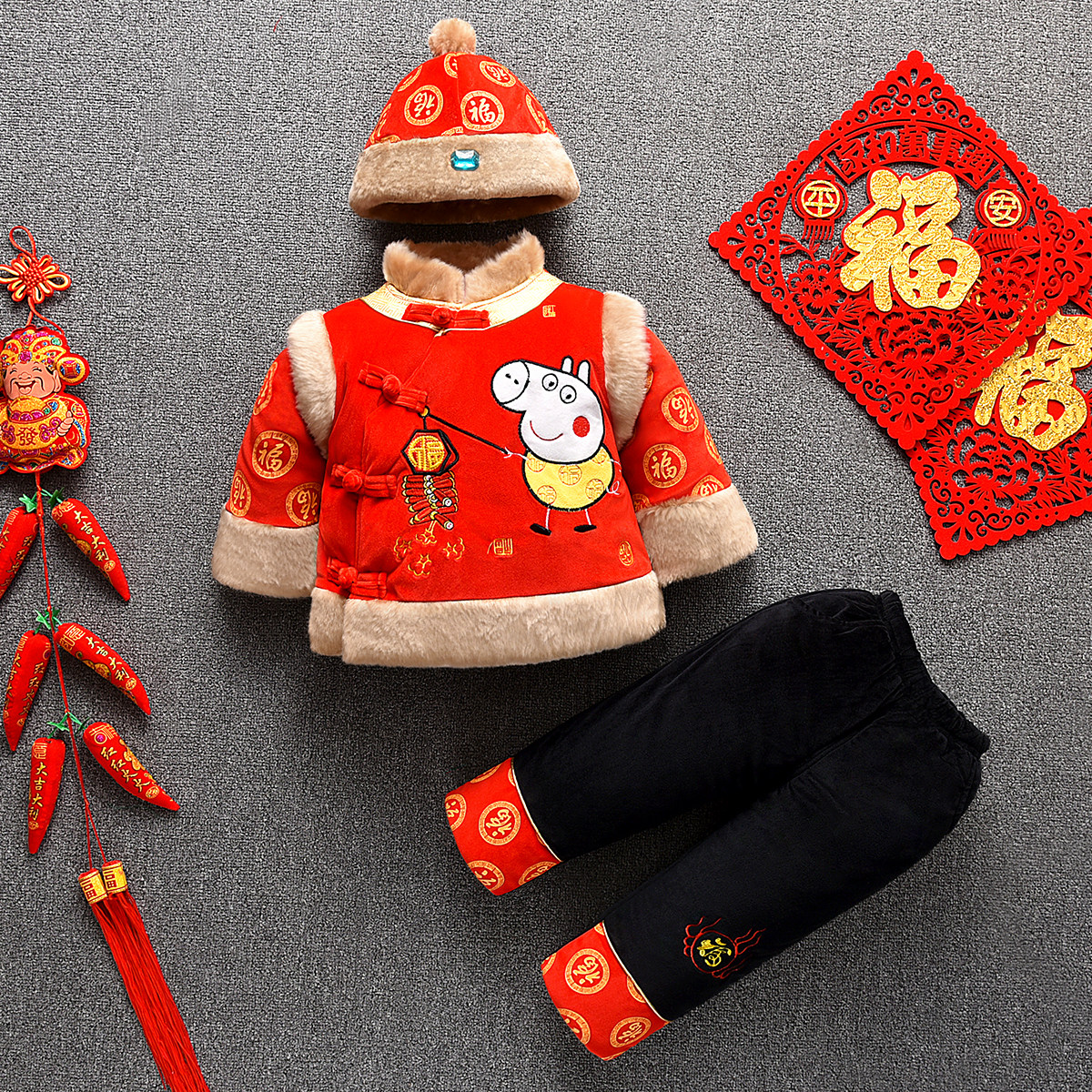 男宝宝唐装秋冬季加厚男童女婴儿过年拜年服衣服周岁礼服抓周汉服