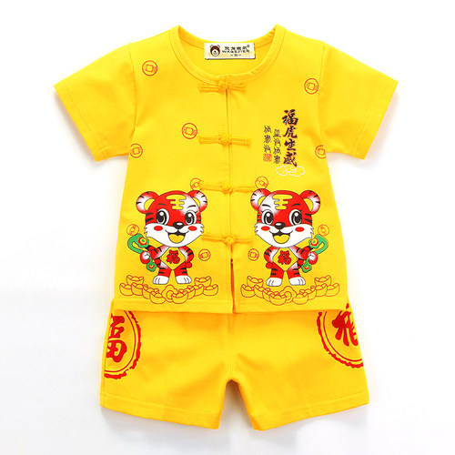 宝宝衣服黄色婴儿薄款周岁唐装