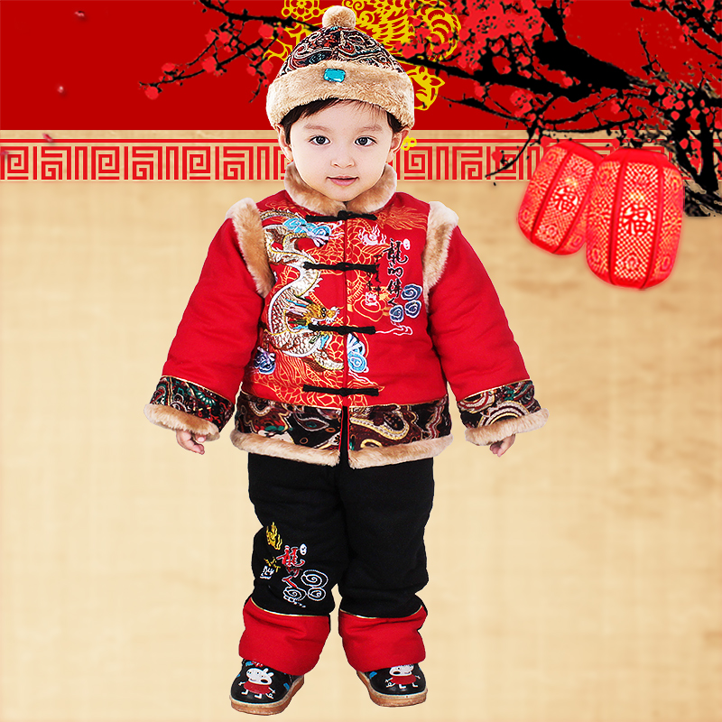 男童秋冬季婴儿童套装0一1岁男宝宝唐装加厚汉服棉衣服周岁礼服女