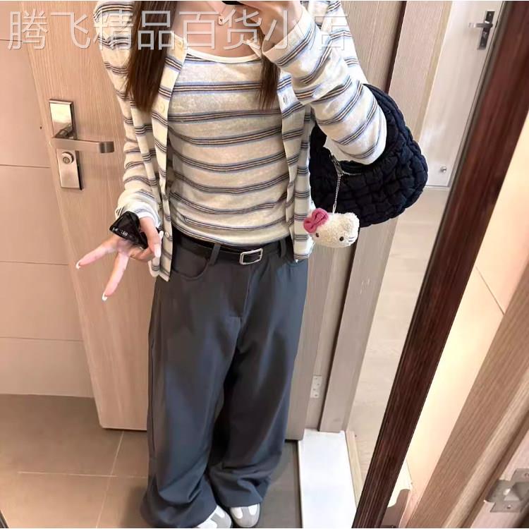 条纹针织开衫外套女春秋季2026新款小个子配吊带背心两件式套装上