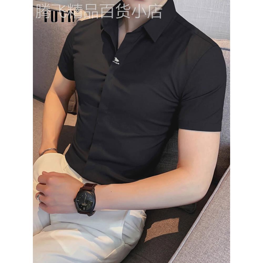 短袖衬衫男款夏季潮牌轻奢商务修身上衣男士潮流百搭翻领休闲衬衣