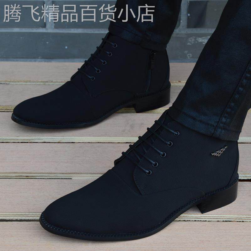 男鞋夏季透气2025新款高筒增高马丁靴男款布面尖头休闲中筒皮鞋男