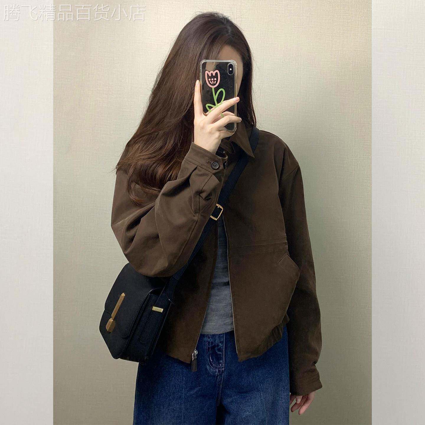 2025秋季新款小个子巨好看的咖色短款机车服美拉德穿搭夹克外套女