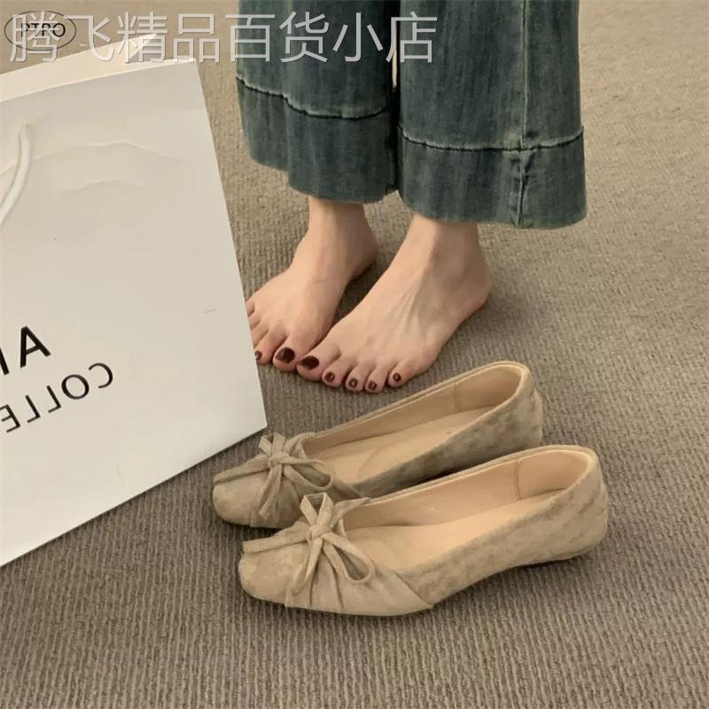 真皮粗跟方头鞋女2026新款不累脚软底芭蕾舞鞋百搭气质复古瓢鞋