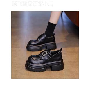 MK&DK.SW真皮乐福鞋女2025新款加绒英伦风增高魔术贴单鞋厚底皮鞋