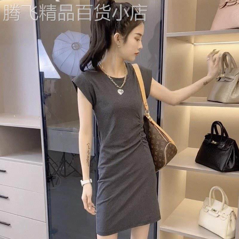 休闲连衣裙女夏装网红爆款套装裙高级感包臀收腰显瘦过膝t恤长裙