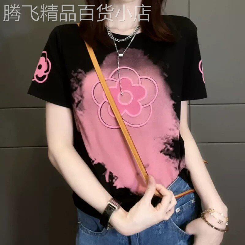 韩版时尚正肩圆领印花短袖T恤夏季2026新款胖mm修身显瘦半袖上衣