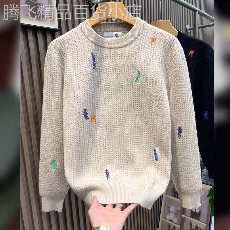 代购高品质刺绣毛衣男款潮牌内搭针织打底衫2025秋冬新款男士高端