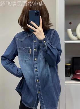 香港TIMO牛仔衬衫外套女春秋加绒加厚正肩内搭叠穿小个子衬衣上衣