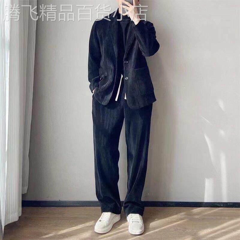 轻奢秋冬款西服套装2025新款外套休闲感百搭高级灯芯绒两件套男士