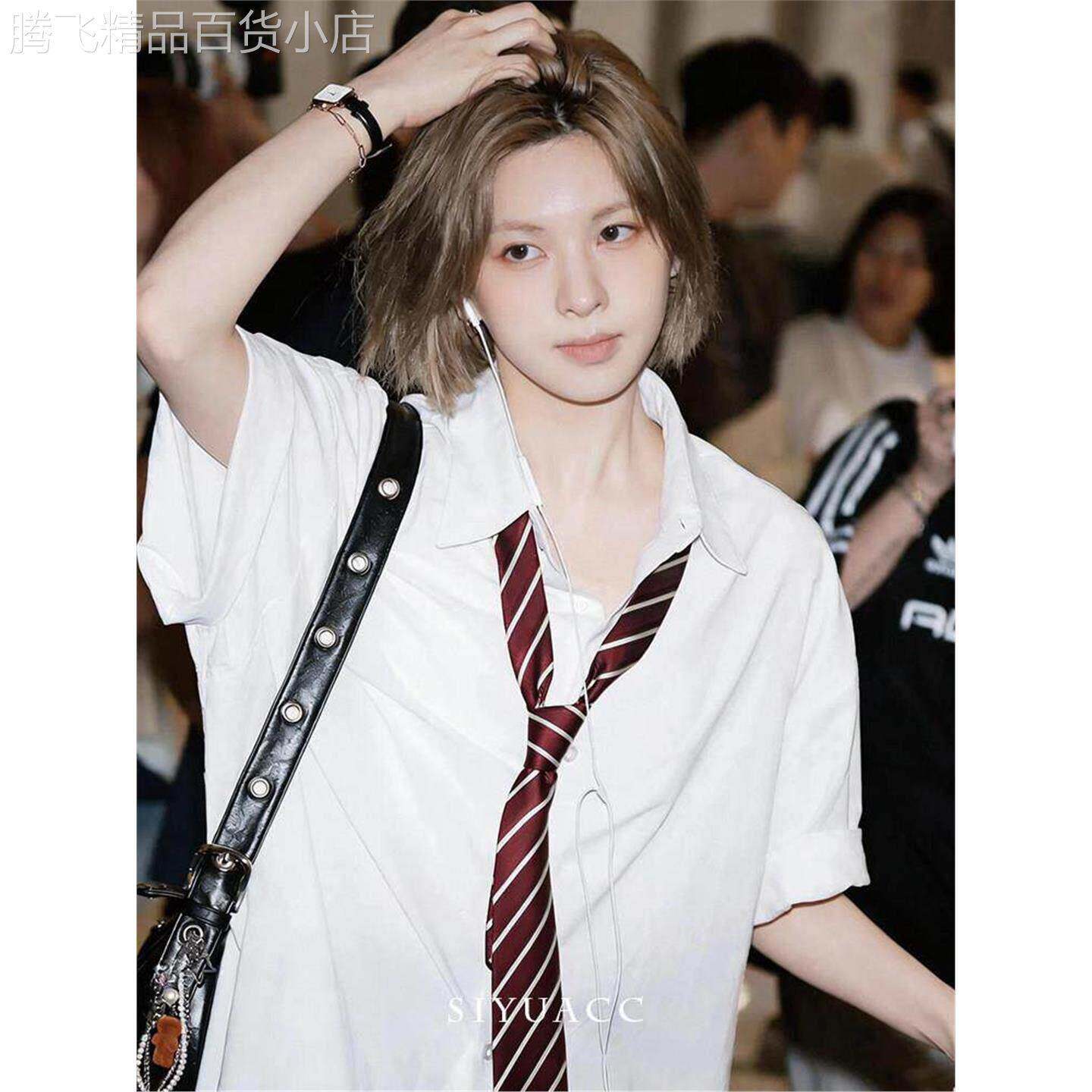 裴真率同款红色领带女款高智感手打白色条纹领巾休闲百搭夏季配饰