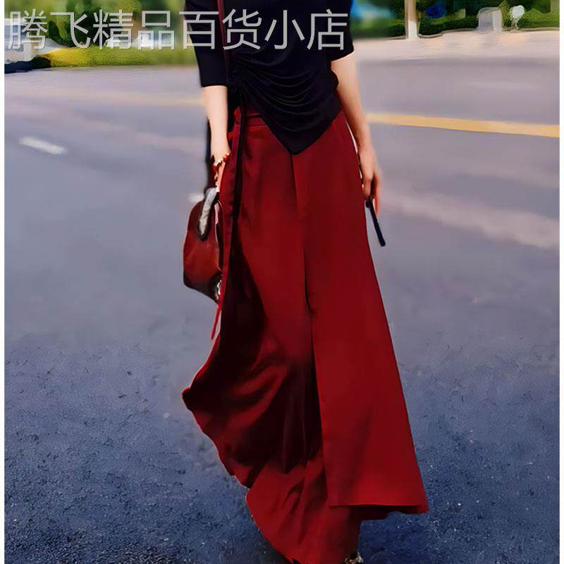 红色半身裙女2025冬季新款洋气高腰简约百搭宽松显瘦大摆a字裙
