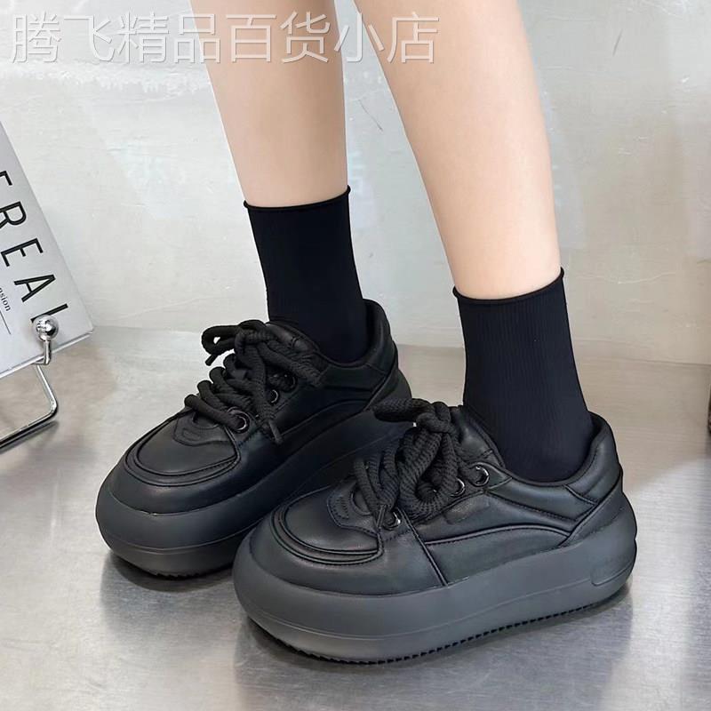 爆款2025秋新款面包鞋女真皮轻便增高厚底大头娃娃头休闲运动单鞋