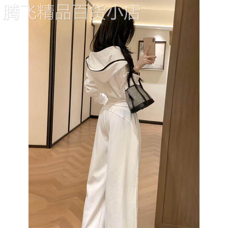韩系巨好看穿搭一整套早秋2026新款白色卫衣上衣女阔腿裤休闲套装