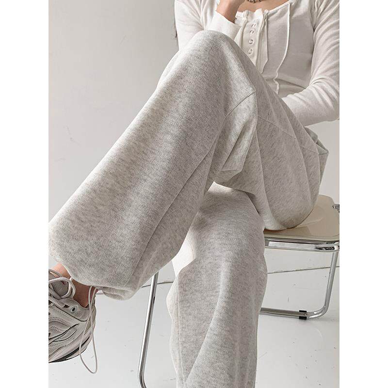 韩国浅灰色运动卫裤女士2025秋季薄款美式束脚宽松直筒休闲裤子潮