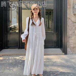 法式白色连衣裙女春秋2026新款绝美温柔风海边度假初恋仙女裙子