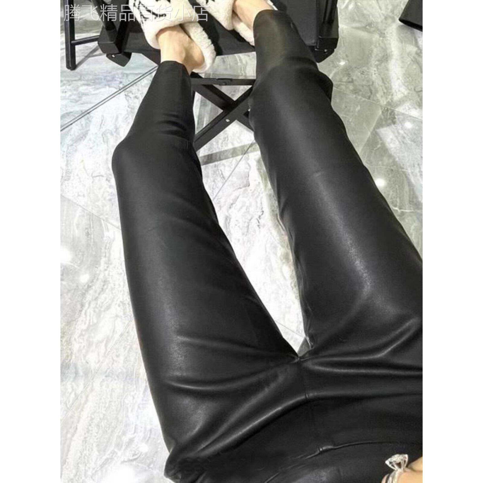 Pu皮裤女士春秋季和冬季欧洲新弹性纤细打底裤一件腰万能九点打底