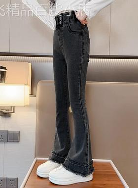 英国Next Kiss女童牛仔裤秋冬洋气新款中大童时髦加绒百搭喇叭裤