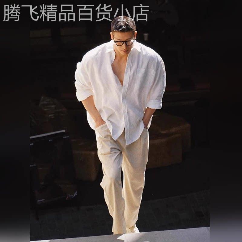 轻奢老钱风亚麻衬衫男士2026夏季新款松弛感穿搭长袖衬衫防晒外套