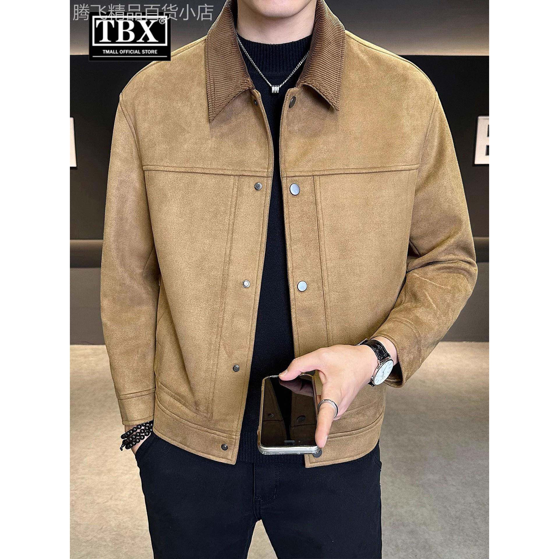 高端老钱巴恩风麂皮绒外套男士2025新款春秋冬季加绒行政夹克男款