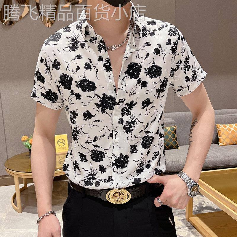 潮牌1212短袖花衬衫男士修身薄款痞帅高级感个性休闲半袖新款衬衣