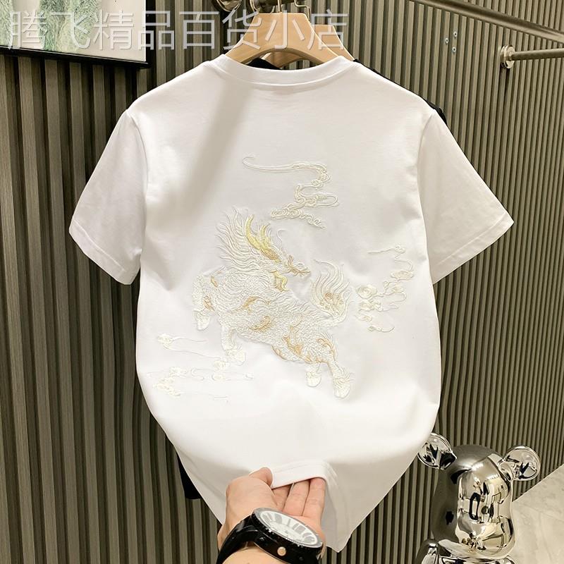 MK麒麟刺绣短袖t恤男夏季薄款潮流中国风印花休闲男士圆领上衣