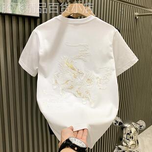 MK麒麟刺绣短袖t恤男夏季薄款潮流中国风印花休闲男士圆领上衣