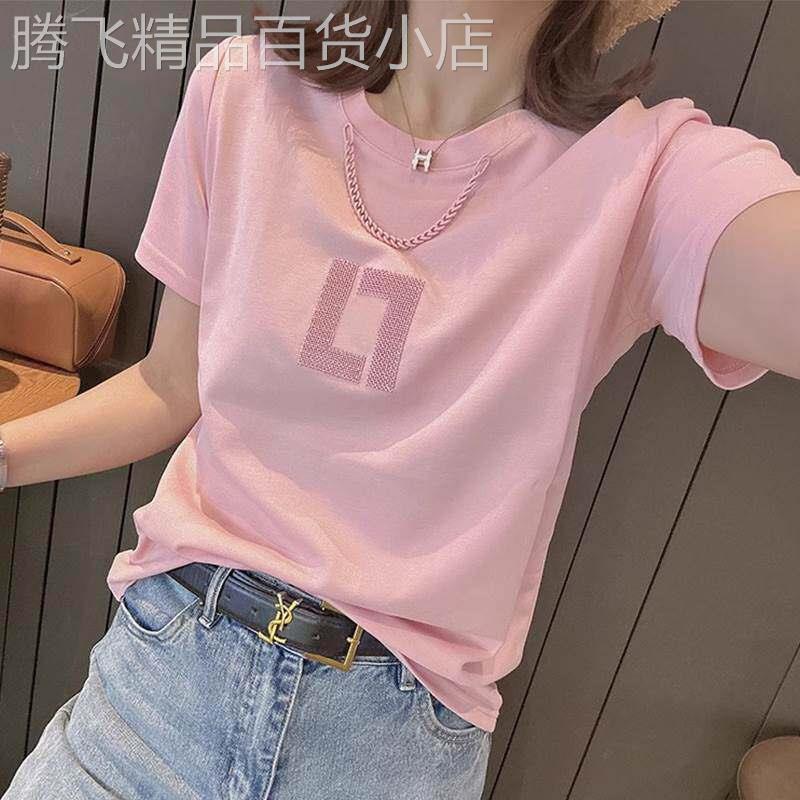 2025新款刺绣短袖T恤女韩版修身欧货白色圆领减龄设计感小众上衣