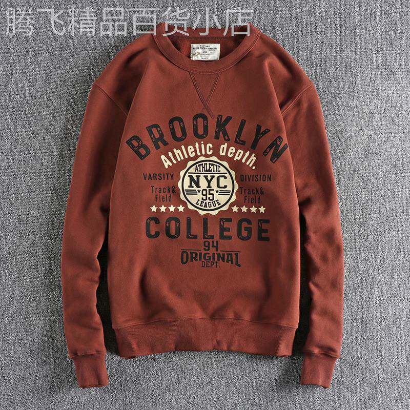 代购香港潮牌秋冬新款复古重磅拔印字母图案加绒男士圆领长袖卫衣