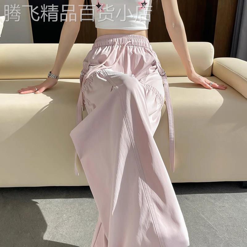2025新款速干工装裤高腰直筒运动长裤小个子阔腿休闲裤酷飒风女士