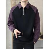 ZaSaFran 男 POLO衫 潮流半拉炼翻领卫衣男款 高端宽松拼接外穿长袖