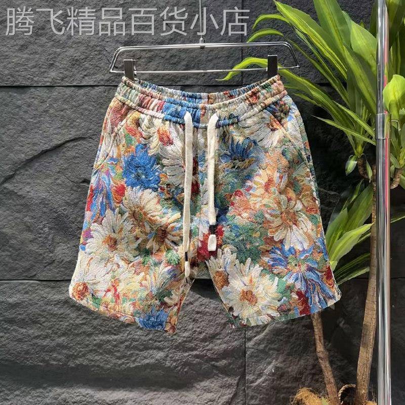香港印花刺绣短裤夏季男士宽松休闲百搭外穿五分裤个性潮流沙滩裤