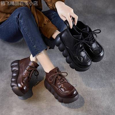 A.D Hepburn 复古厚底马丁靴女2025秋新款英伦风休闲百搭增高短靴