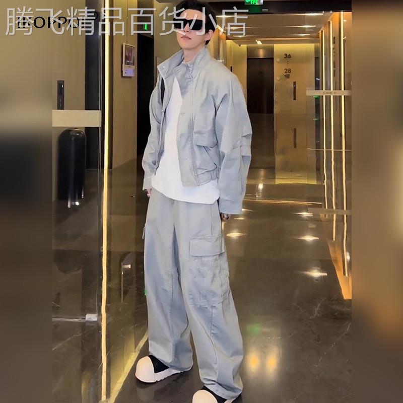 高端男士休闲运动套装2026春秋牛仔衣夹克外套搭配工装裤子两件套
